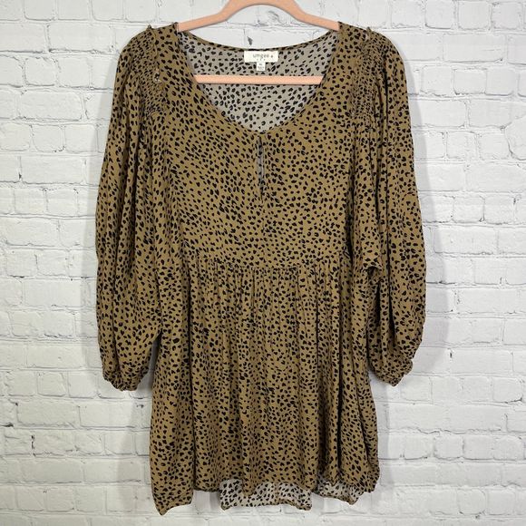 UMGEE Tops - Umgee Blouse Womens Size 1X Animal Print Leopard Tunic Balloon Sleeve Babydoll